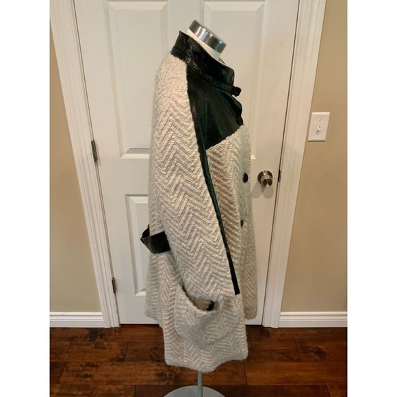 Rebecca Minkoff Gray Knit Wool Long Coat w/ Leather Panels, Size Large - Picture 4 of 9